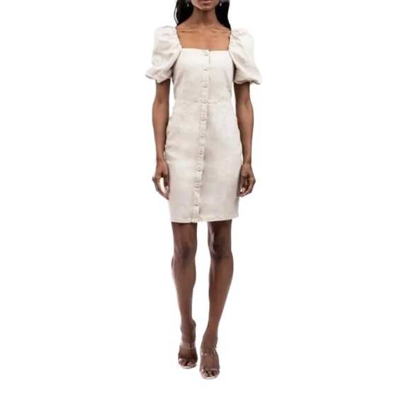 Rachel Parcell Linen Blend Button Front Puff Sleeve Dress Size Medium NWT - Picture 1 of 3